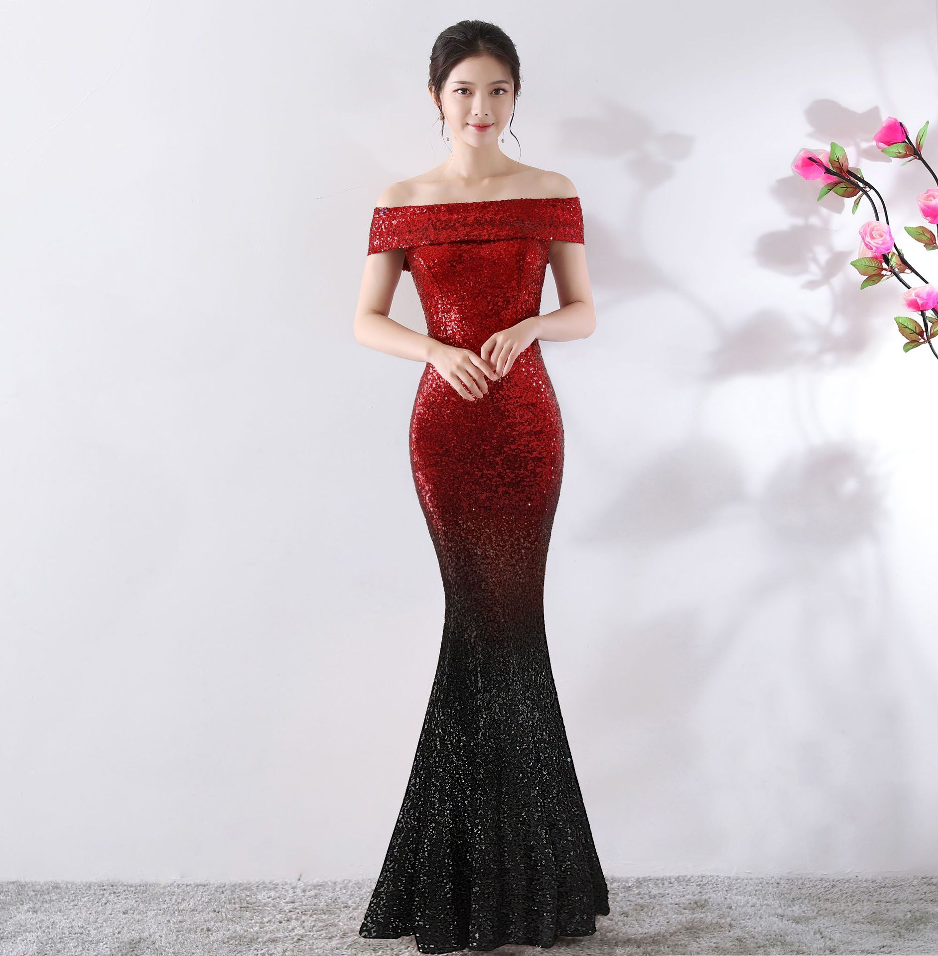 Vestido largo adelgazante de anfitriona para fiesta de cumpleaños