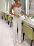New European And American Feather Tube Top Fashion Jumpsuit