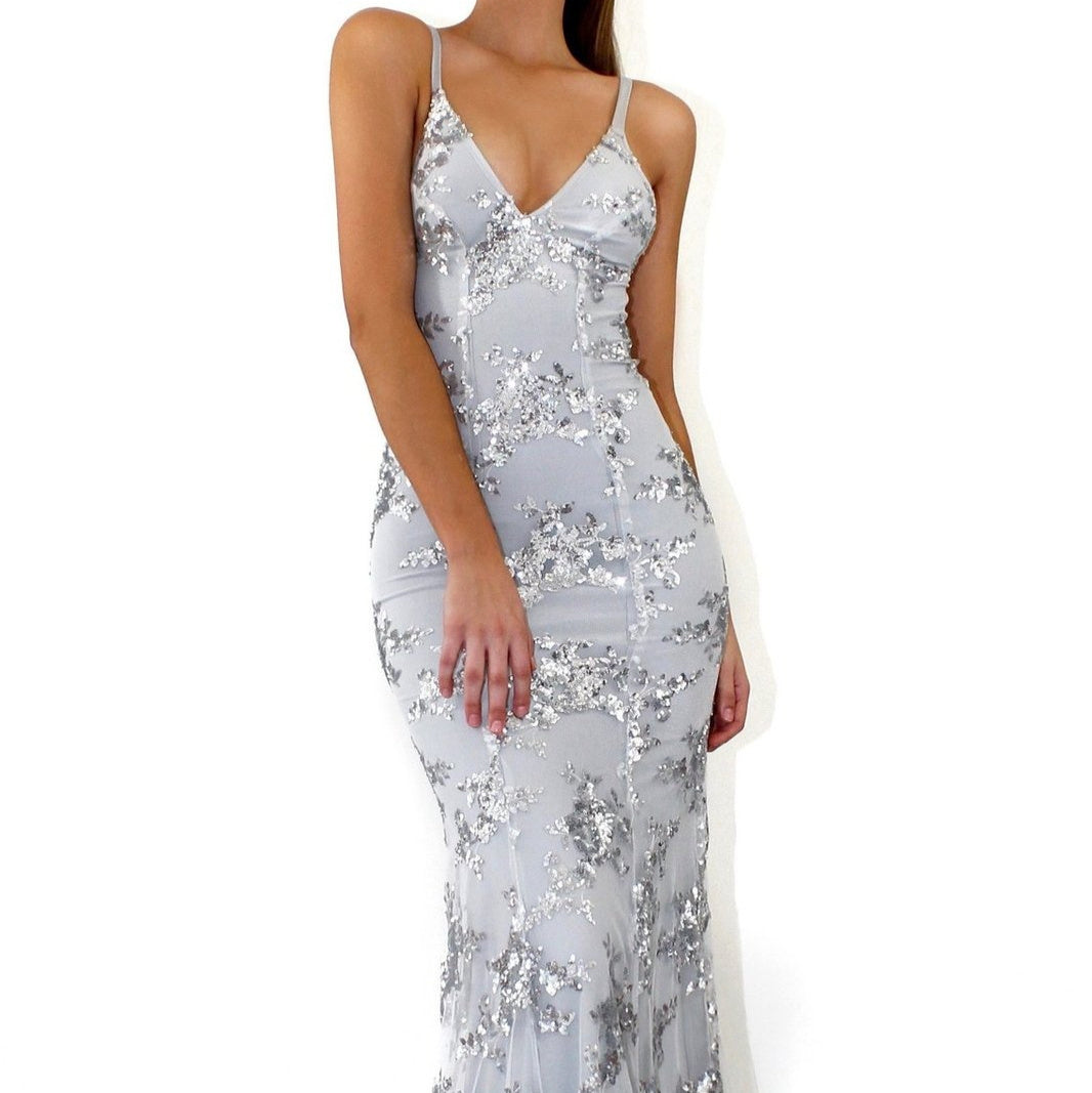 Vestido con cuello en V, tirantes, sin espalda, de lentejuelas, vestidos largos de noche, cintura alta, para baile, boda, graduación, dama de honor, maxi