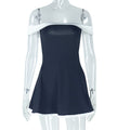 Women's Black And White Patchwork Summer Dress Y2K Trend Slash Neck Backless Sweet Girl Chic Ruched Mini Bodycon Streetwear